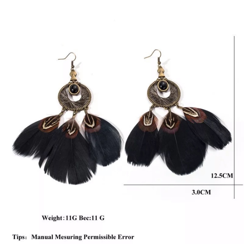 New! Bohemian Feather Drop Earrings - Picture 6 of 7